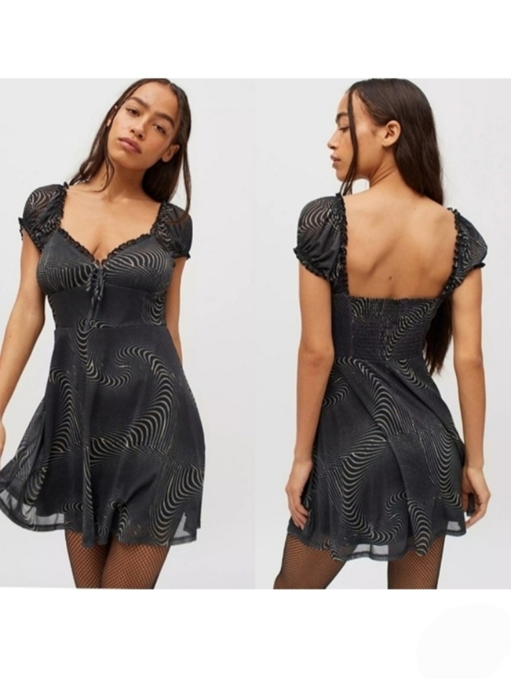 2142 * Urban Outfitters Audrey Mesh Mini Dress Black Cream Size M NWT